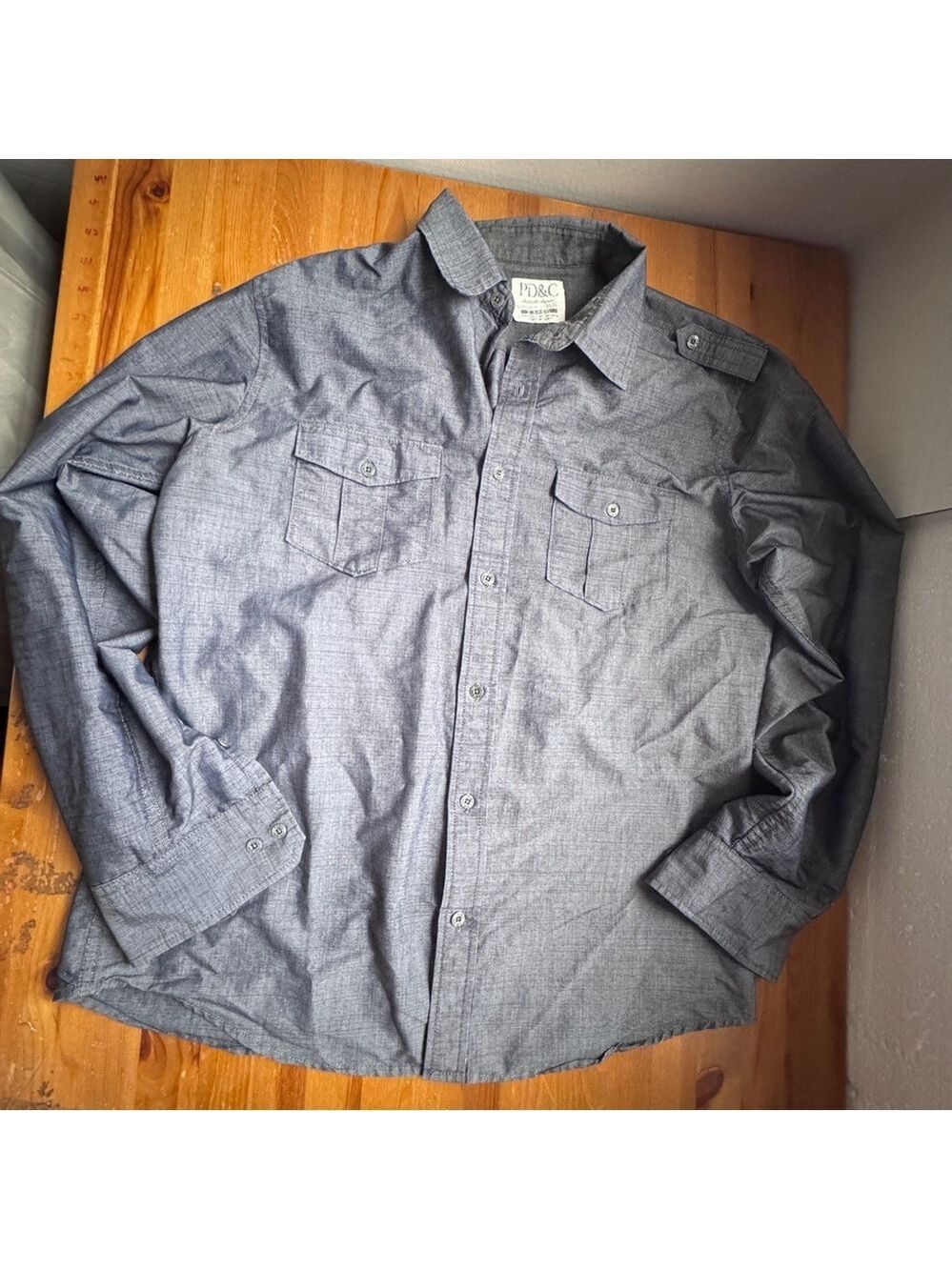 PD&C gray button down shirt size large